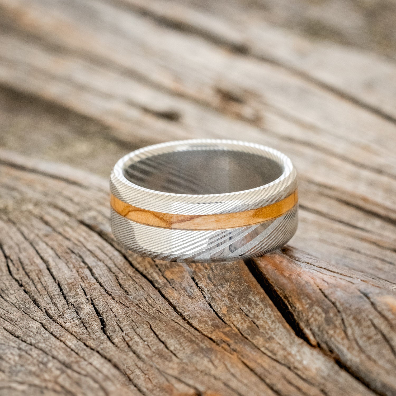 "VERTIGO" - BETHLEHEM OLIVE WOOD WEDDING BAND-12
