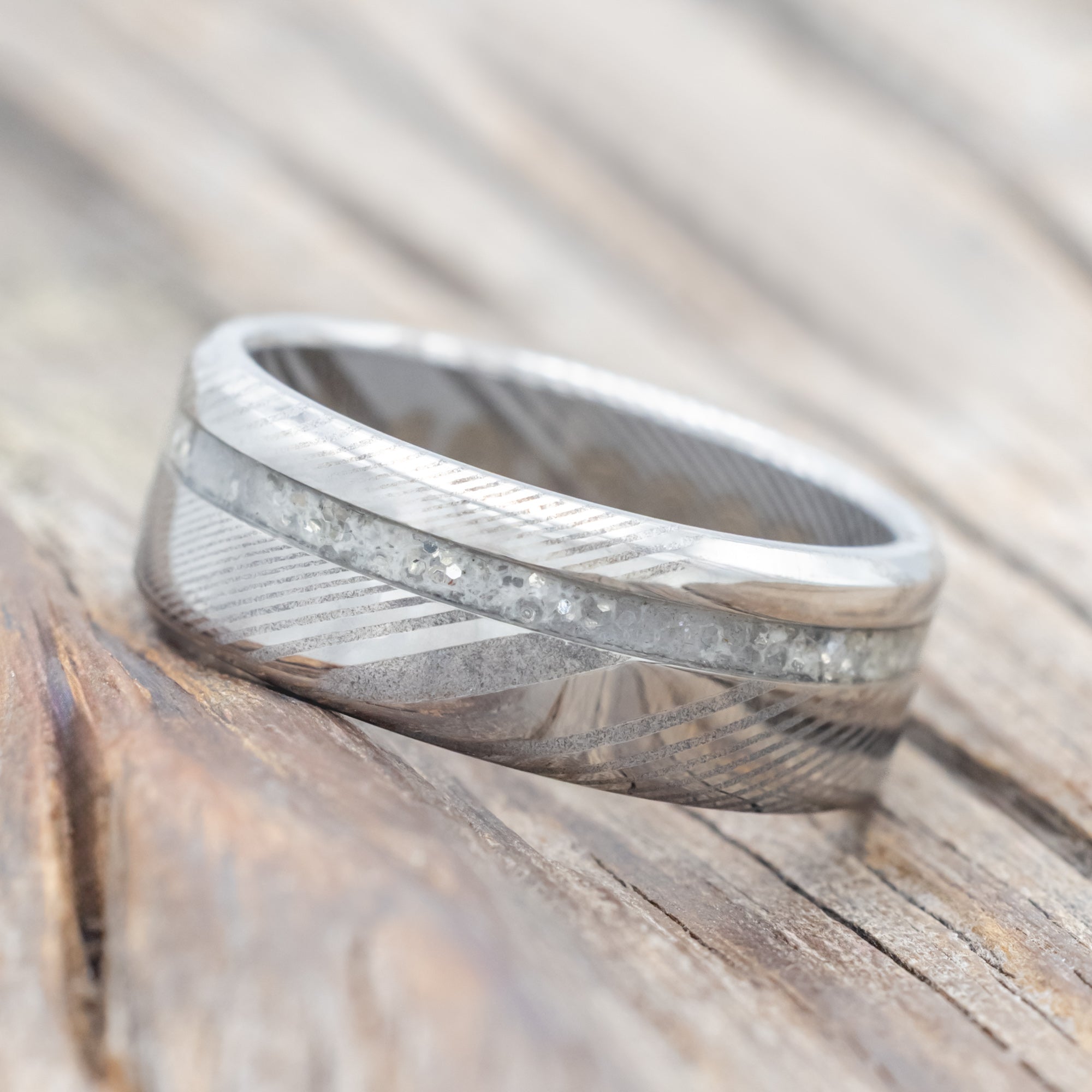 "VERTIGO" - WEDDING BAND WITH A CUSTOM WEDDING DRESS INLAY-Staghead Designs