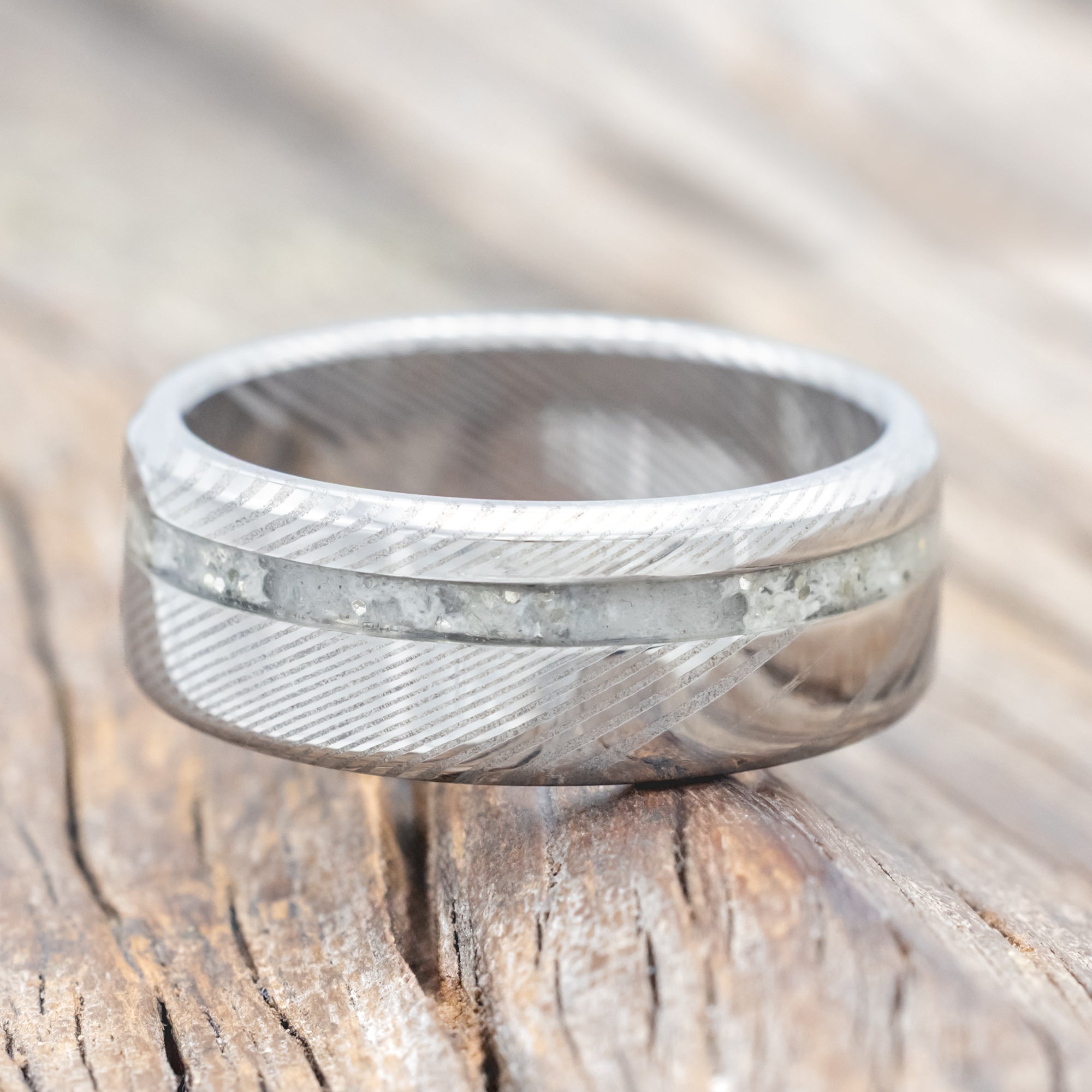 "VERTIGO" - WEDDING BAND WITH A CUSTOM WEDDING DRESS INLAY-Staghead Designs