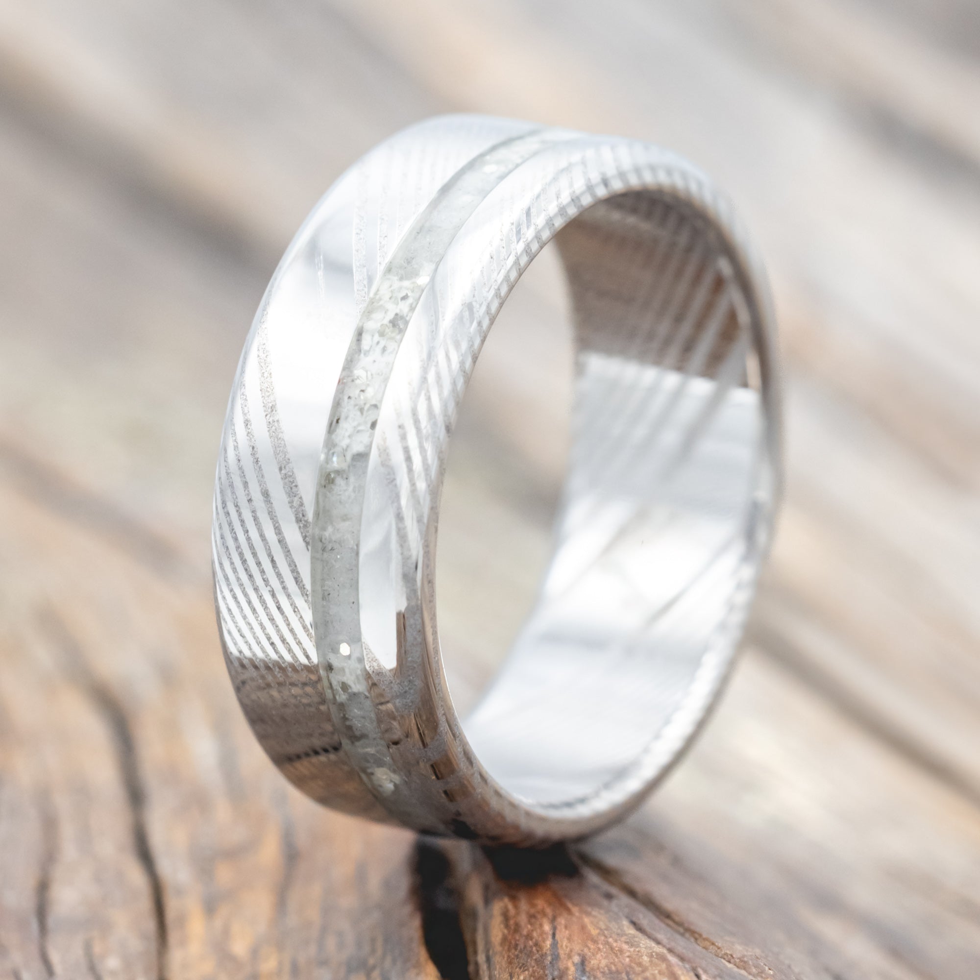 "VERTIGO" - WEDDING BAND WITH A CUSTOM WEDDING DRESS INLAY-Staghead Designs