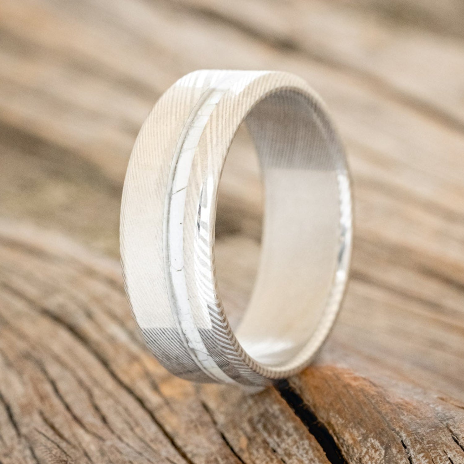"VERTIGO" - MOTHER OF PEARL INLAY WEDDING BAND-9