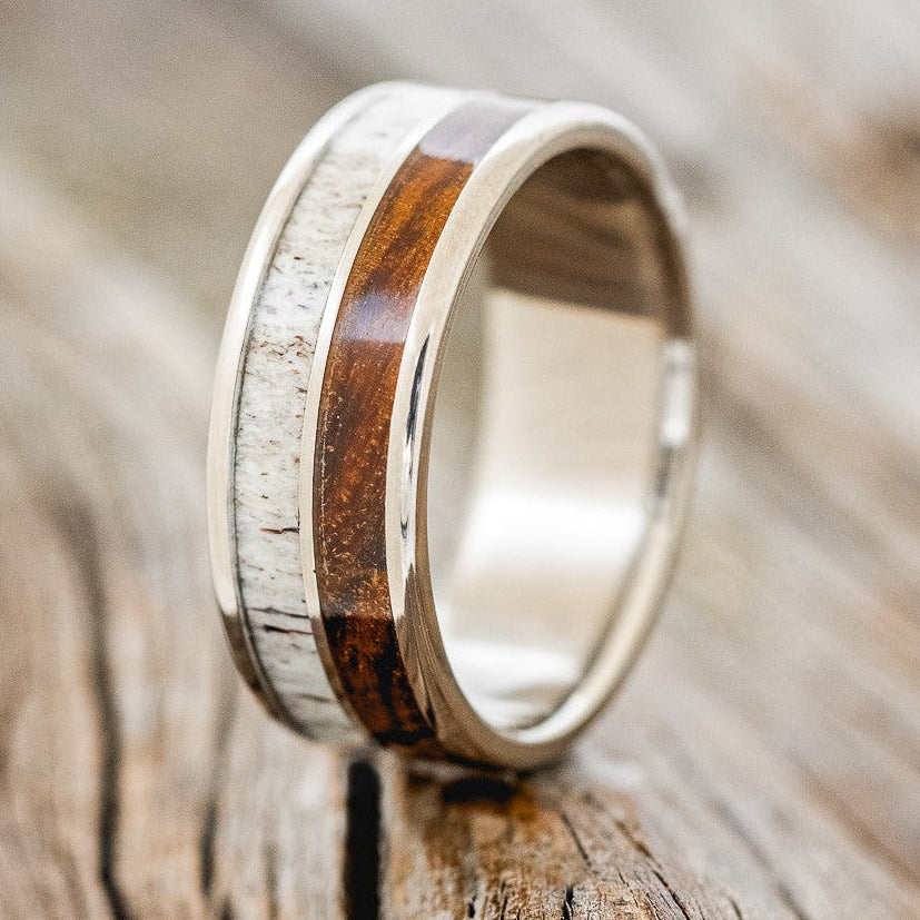 "DYAD" - IRONWOOD & ANTLER WEDDING BAND-1