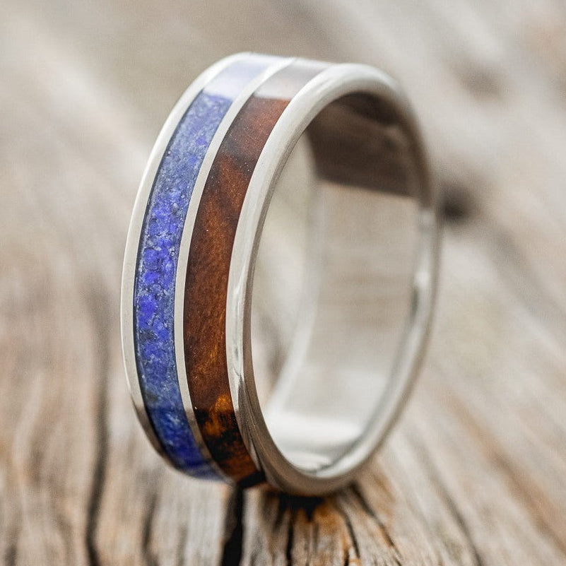 "DYAD" - IRONWOOD & LAPIS LAZULI WEDDING BAND-1