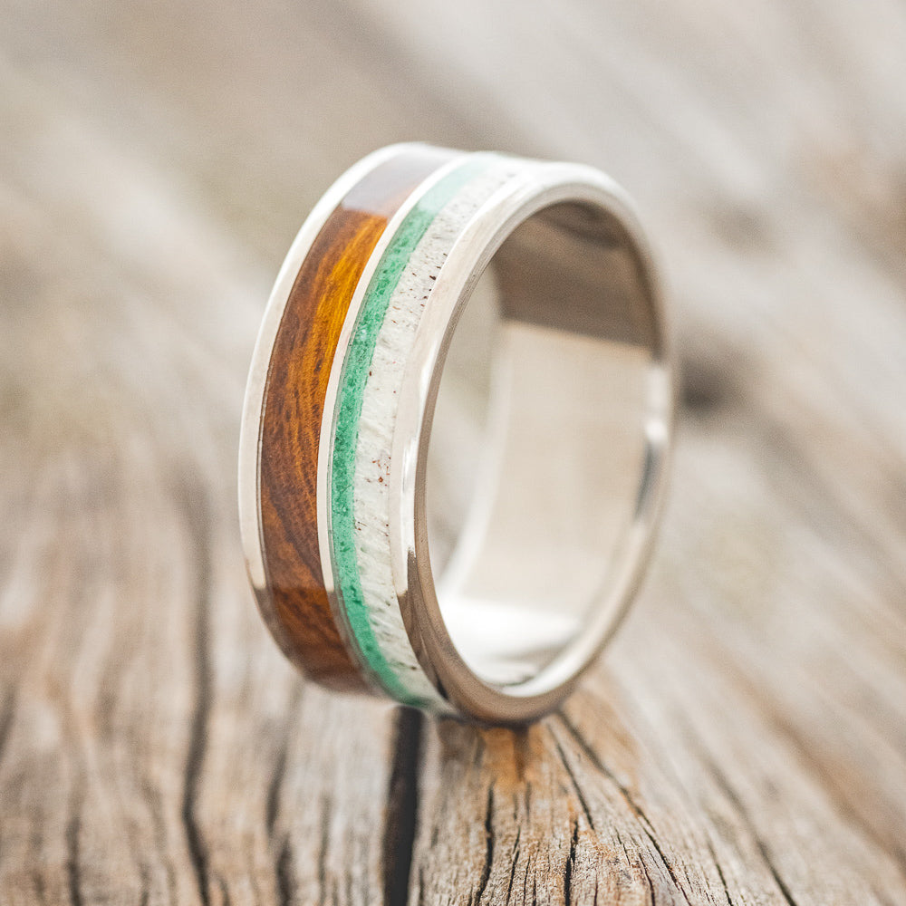 "DYAD" - IRONWOOD, MALACHITE & ANTLER WEDDING BAND - READY TO SHIP-1