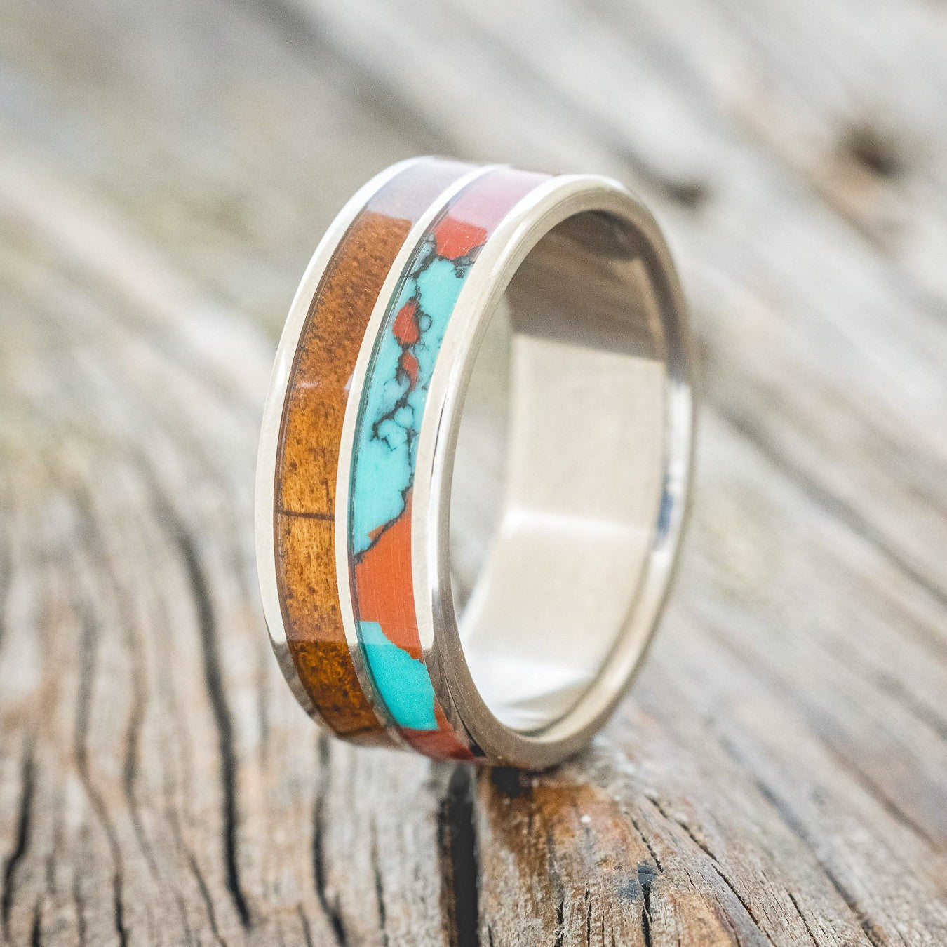 "DYAD" - KOA WOOD & SONORA SUNSET TRUSTONE WEDDING BAND-1