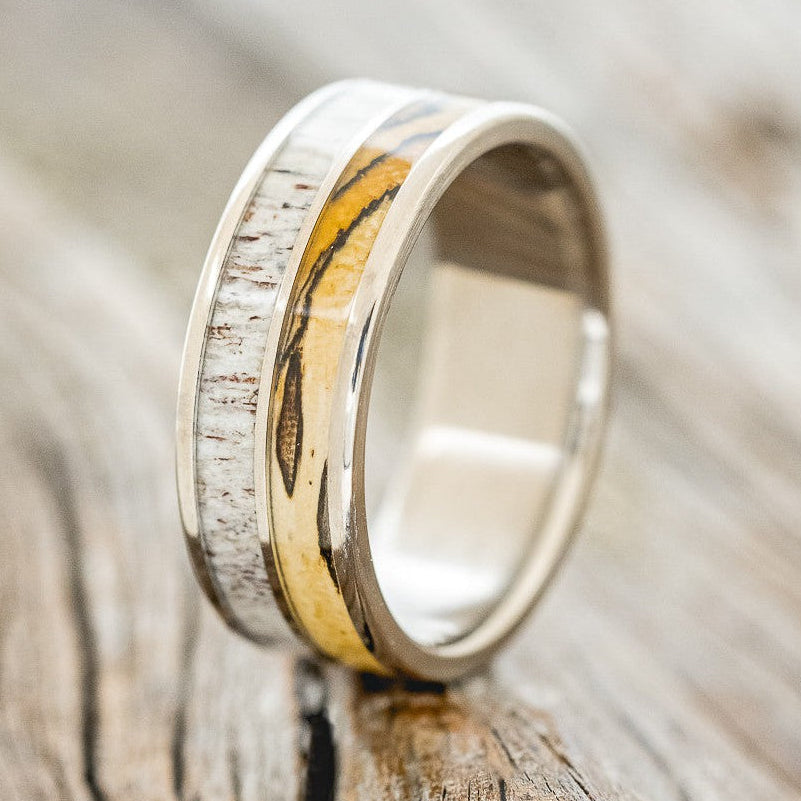 "DYAD" - SPALTED MAPLE & ANTLER WEDDING BAND-1