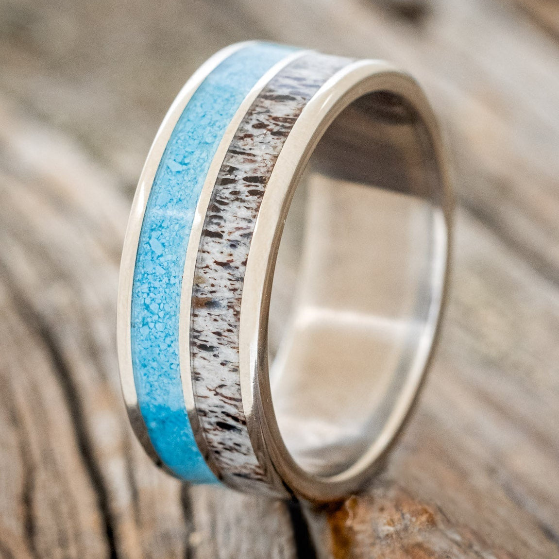 "DYAD" - TURQUOISE & ANTLER WEDDING BAND - READY TO SHIP-1