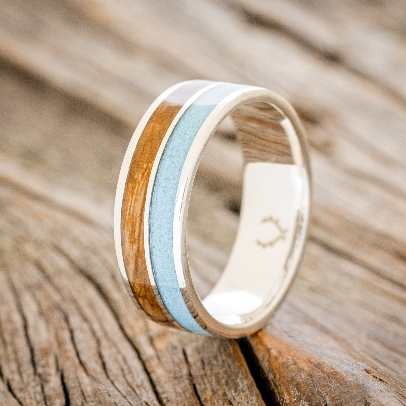 "DYAD" - WHISKEY BARREL OAK & TURQUOISE WEDDING BAND-1