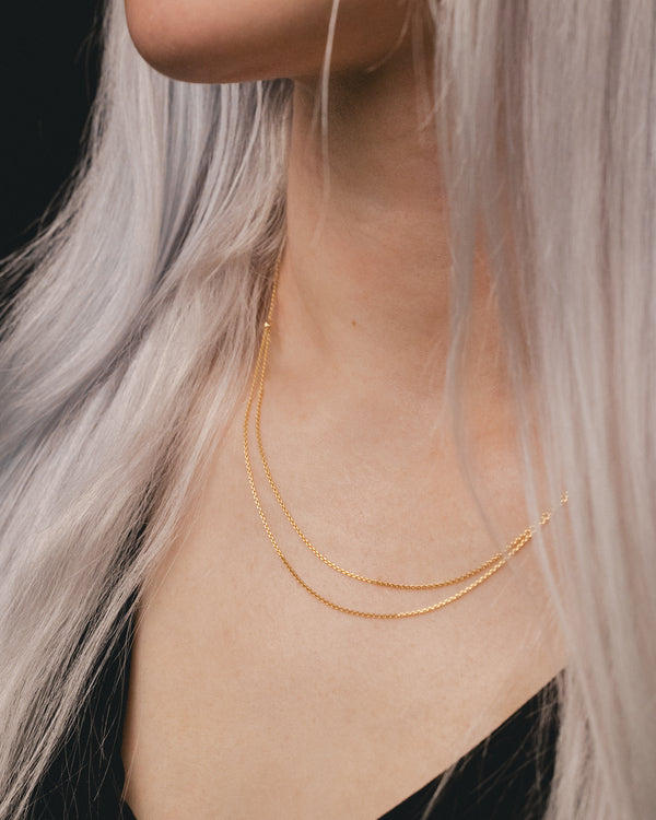 DUO CABLE CHAIN ADJUSTABLE NECKLACE IN 14K YELLOW GOLD-5