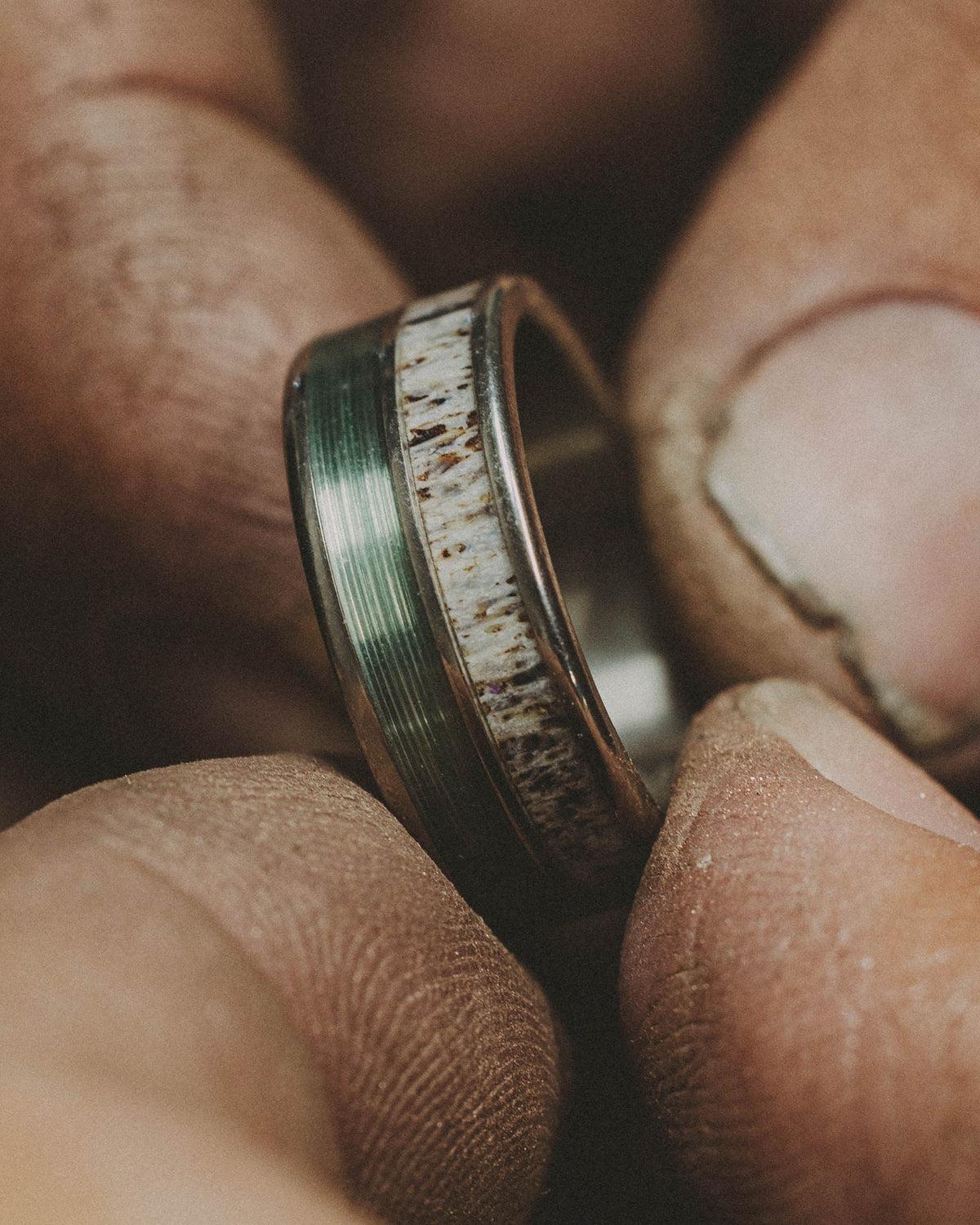 "DYAD" - ANTLER & FISHING LINE WEDDING BAND-Staghead Designs