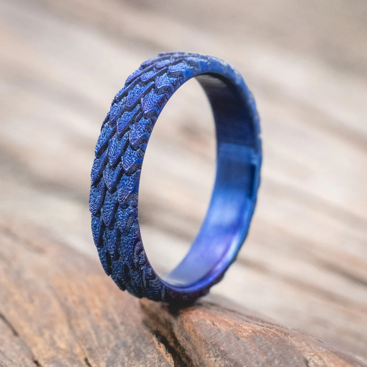 "Echo" - Fire-Treated Titanium Embossed 3D Dragon Scale Wedding Band - Titanium (4mm) - Size 6-Staghead Designs