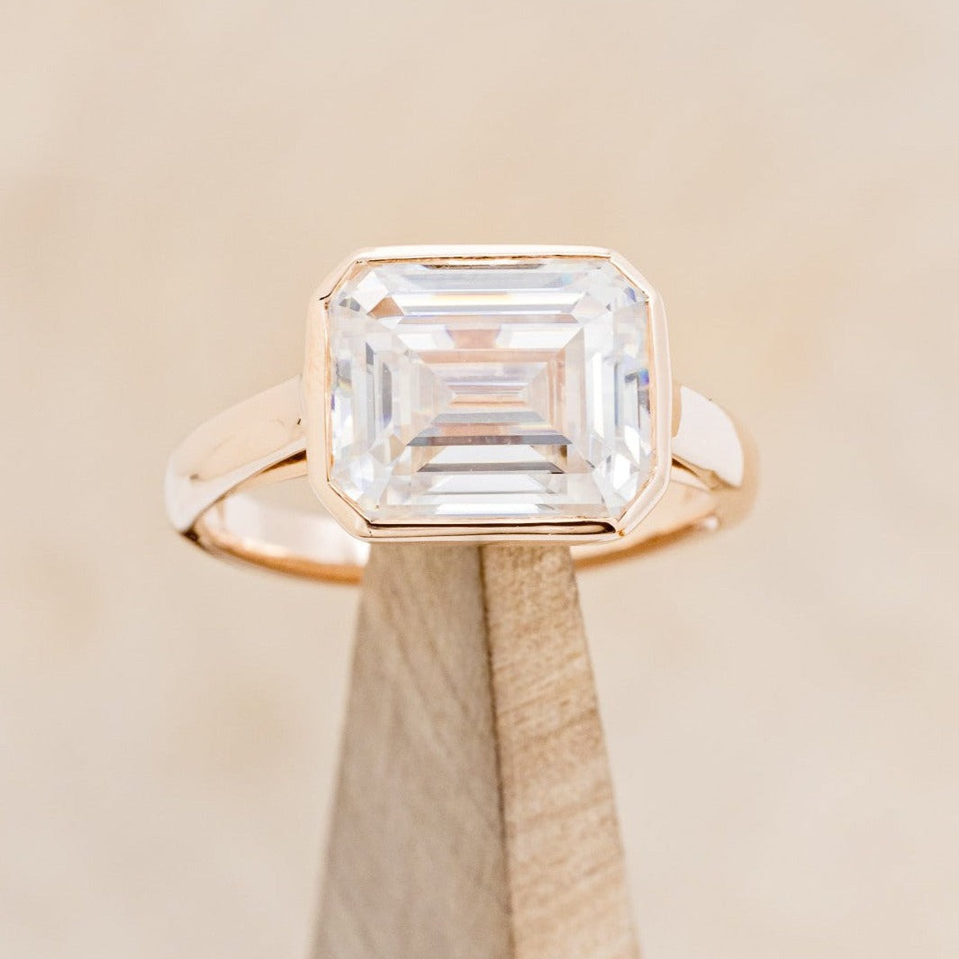 "EDITH" - EMERALD CUT MOISSANITE SOLITAIRE ENGAGEMENT RING WITH DIAMOND ACCENTS-1