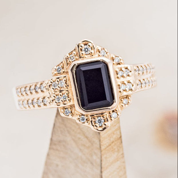 "ELENOR" - EMERALD CUT BLACK ONYX ENGAGEMENT RING WITH DIAMOND ACCENTS-1