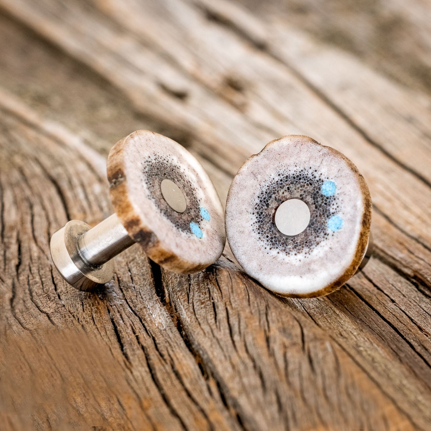 ELK ANTLER CUFFLINKS w/ TURQUOISE INLAYS-1