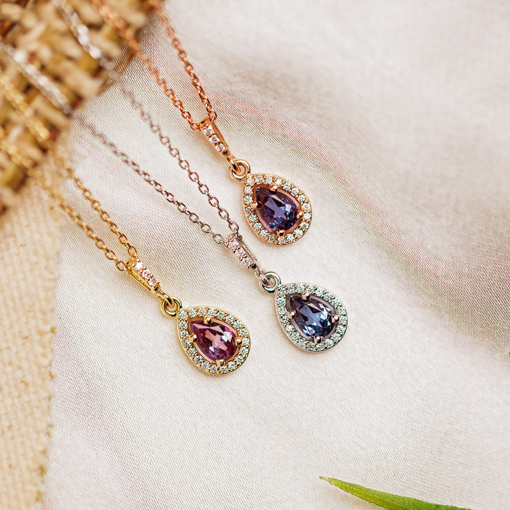 "ELODIE" - 14K GOLD LAB-GROWN ALEXANDRITE NECKLACE WITH DIAMOND HALO-1