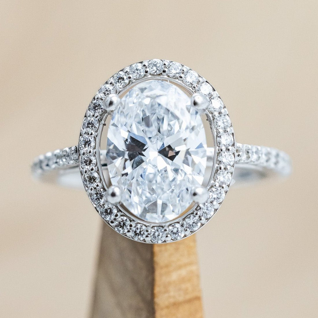 "EREN" - OVAL CUT MOISSANITE ENGAGEMENT RING WITH DIAMOND HALO & ACCENTS-Staghead Designs