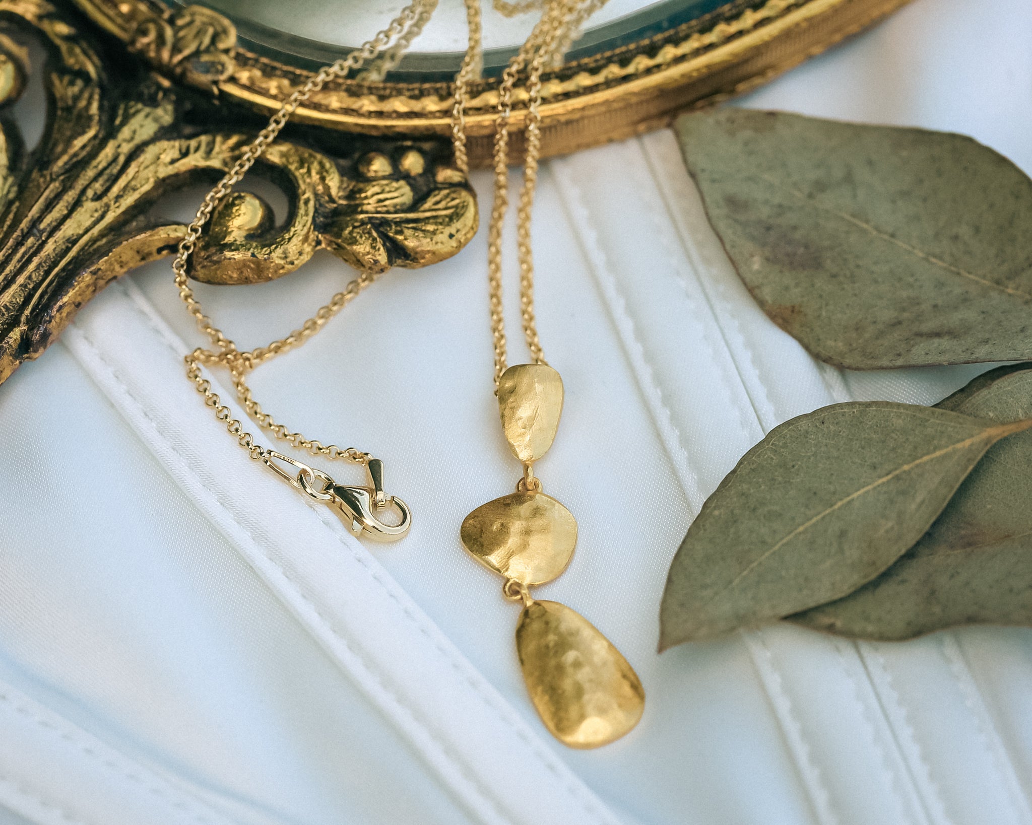 ESSENTIAL COLLECTION - HANDMADE 18K GOLD VERMEIL SILVER TEXTURED THREE DISCS PENDANT & CHAIN - BY JORGE REVILLA-1