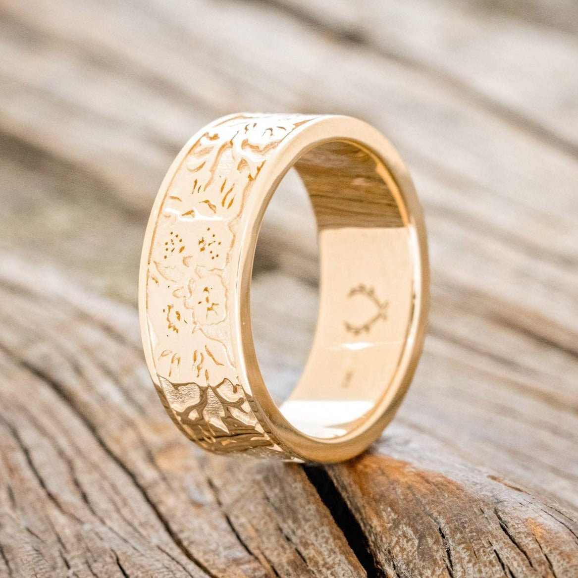 "EUREKA" - CUSTOM ENGRAVED WEDDING BAND FEATURING CALIFORNIA POPPIES-1