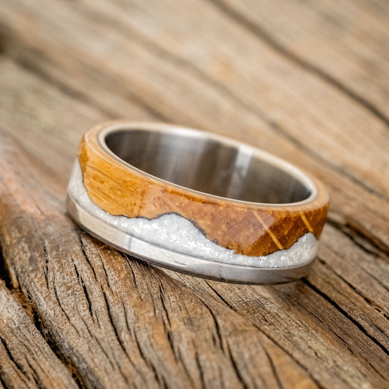 "EZRA" - WHISKEY BARREL OAK WITH DIAMOND DUST WEDDING RING-1
