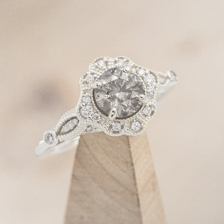 "EILEEN" - ROUND CUT ENGAGEMENT RING WITH DIAMOND ACCENTS & TRACER-Staghead Designs
