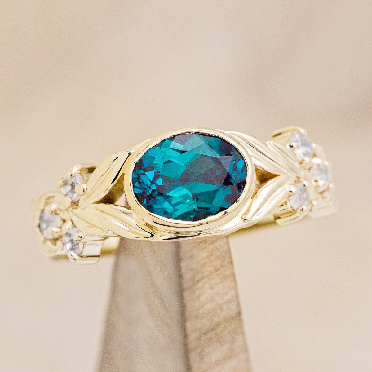 "ELORA" - OVAL CUT ENGAGEMENT RING WITH DIAMOND OR MOONSTONE ACCENTS-Staghead Designs