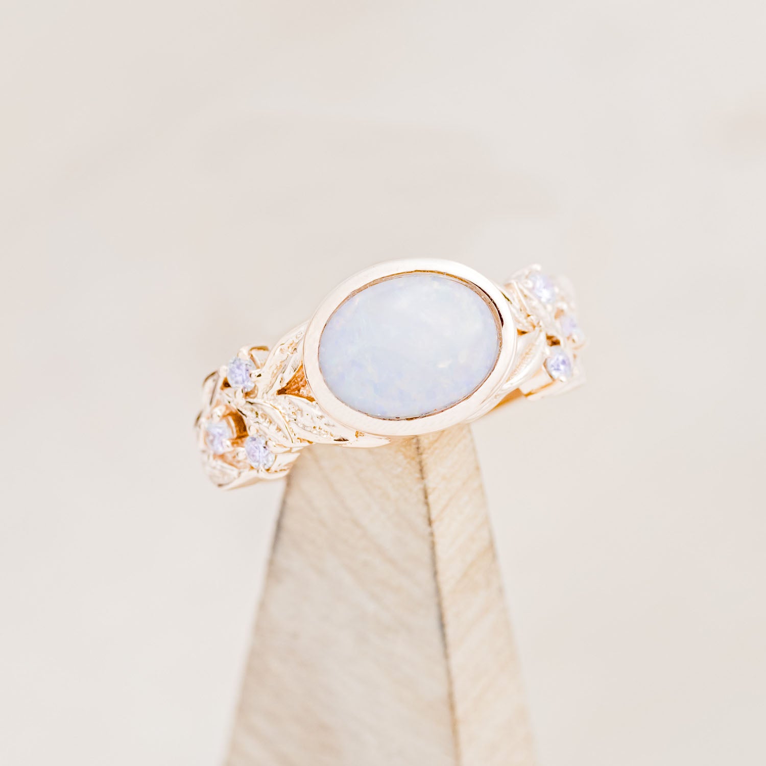 "ELORA" - OVAL CUT ENGAGEMENT RING WITH DIAMOND OR MOONSTONE ACCENTS-Staghead Designs