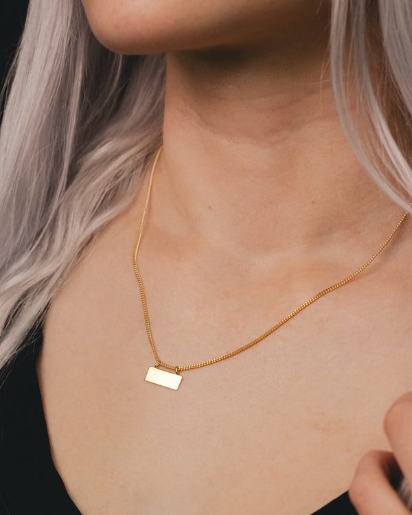 ENGRAVABLE PLATE OPEN CURB CHAIN NECKLACE IN 14K YELLOW GOLD-4