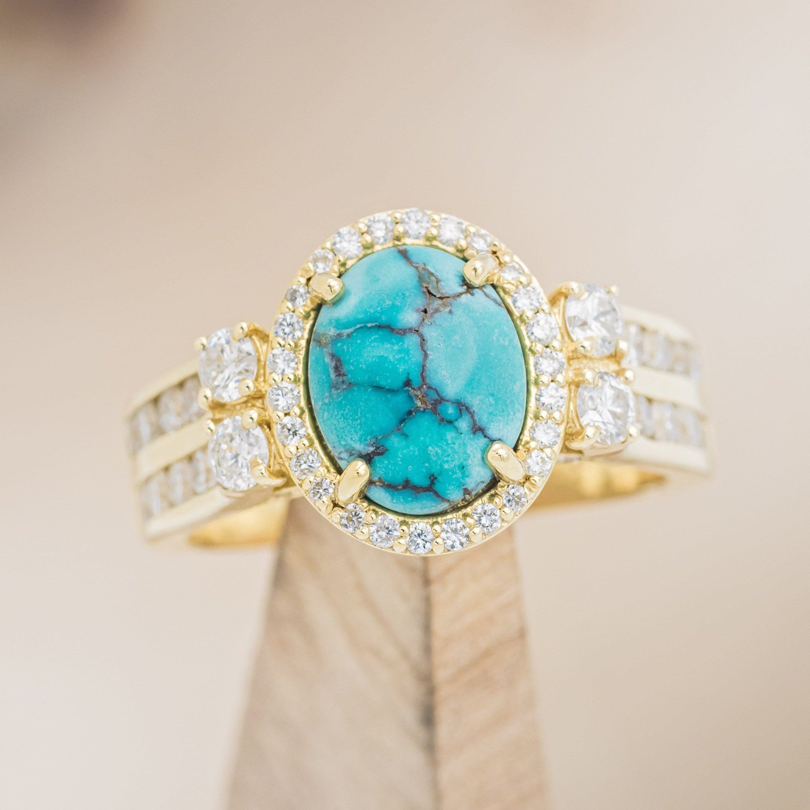 "FANCY" - OVAL TURQUOISE ENGAGEMENT RING WITH DIAMOND HALO & ACCENTS-1