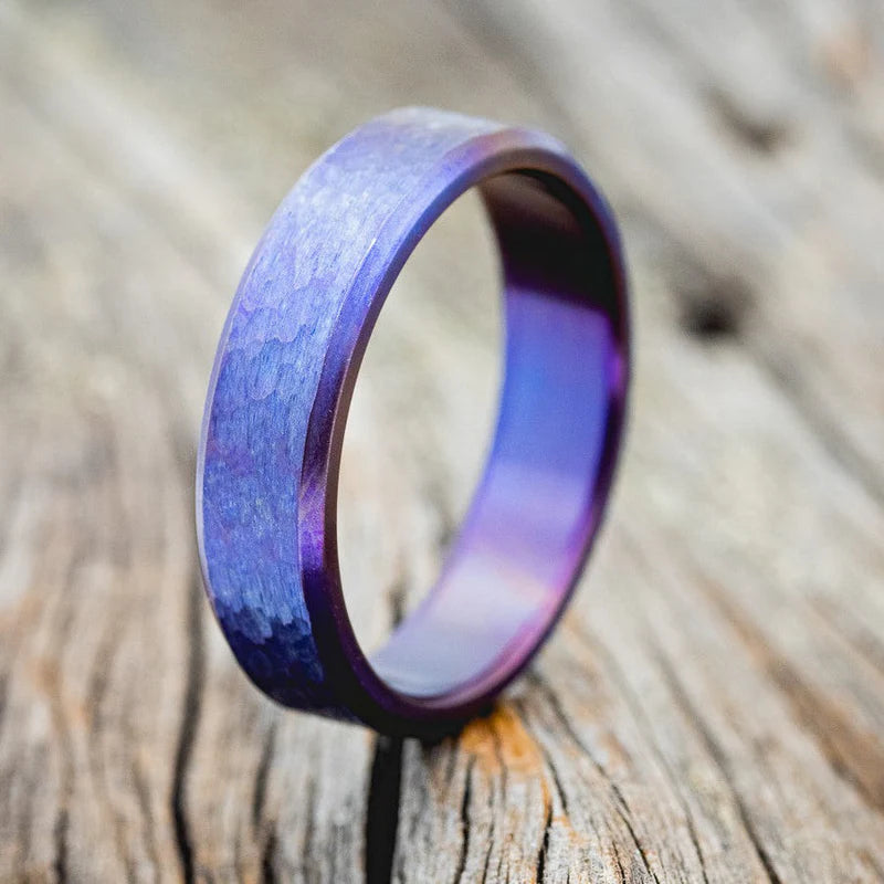 Fire-Treated Titanium Wedding Ring Featuring a Hammered Finish - Titanium (6mm) - Size 8 1/2