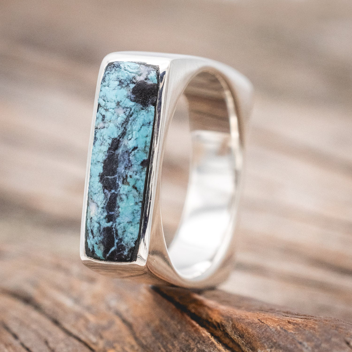 Flat Top Tuquoise Wedding Ring Staghead Designs