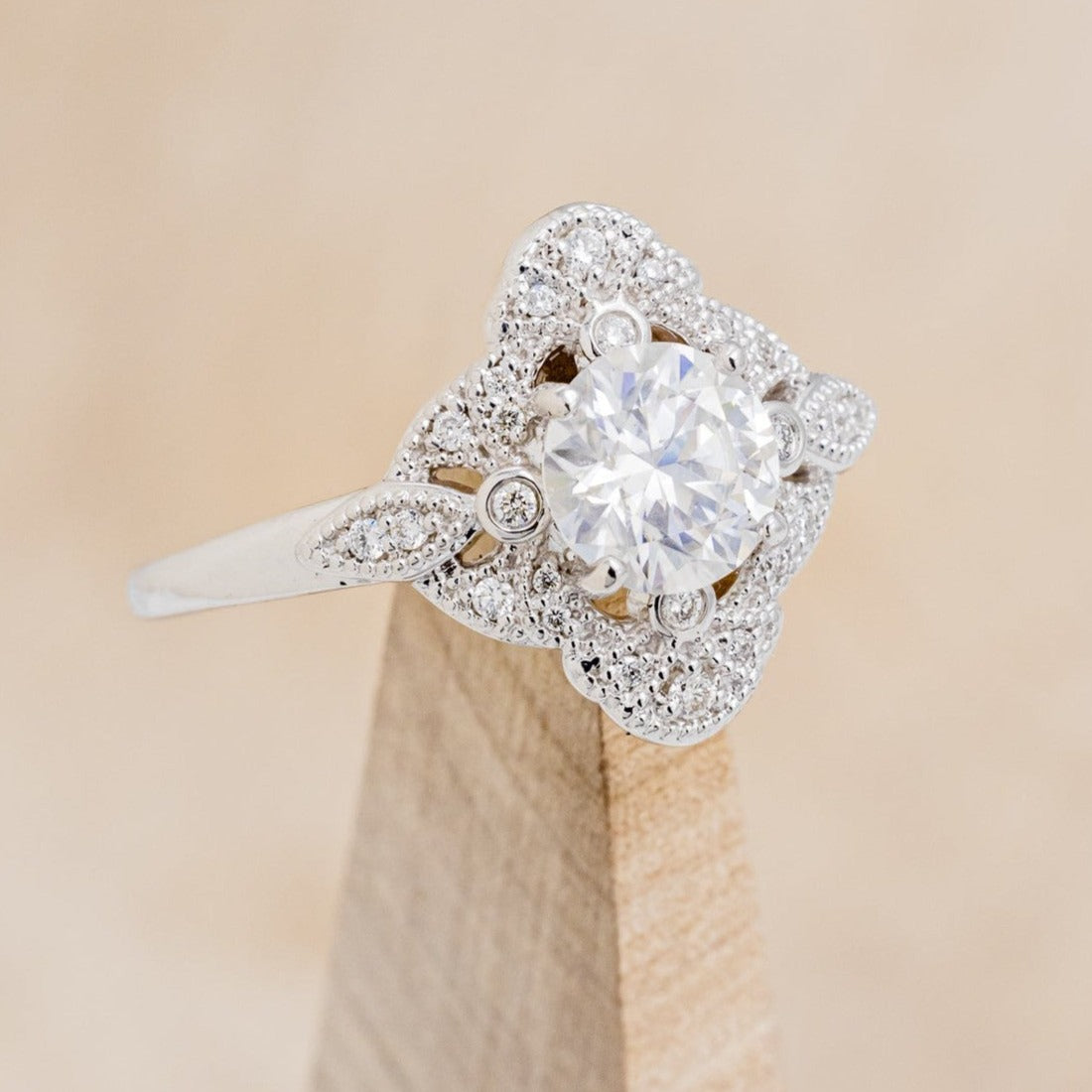 "FLORENCE" - ROUND CUT MOISSANITE ENGAGEMENT RING WITH DIAMOND ACCENTS-1
