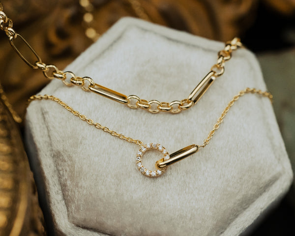 DIAMOND CIRCLE DUET LAYERED NECKLACE IN 14K YELLOW GOLD-2