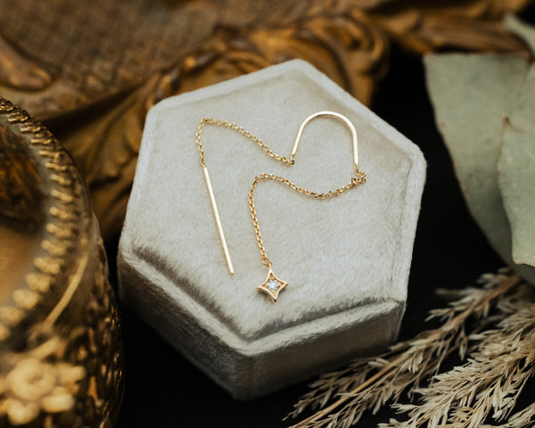 1/20 CTW NATURAL DIAMOND STAR THREADER EARRINGS IN 14K YELLOW GOLD-3