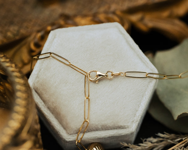 TEXTURED PUFF HEART PAPERCLIP LARIAT NECKLACE IN 14K YELLOW GOLD-6