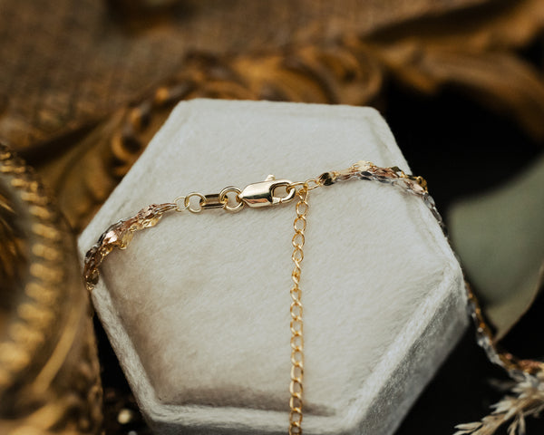 TRI-COLOR HAMMERED MARINER CHAIN LAYERED NECKLACE-3