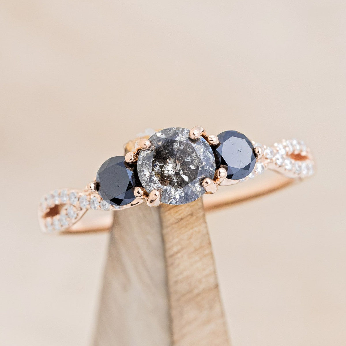 "GAIA" - ENGAGEMENT RING WITH BLACK DIAMOND & DIAMOND ACCENTS - MOUNTING ONLY - SELECT YOUR OWN STONE-1