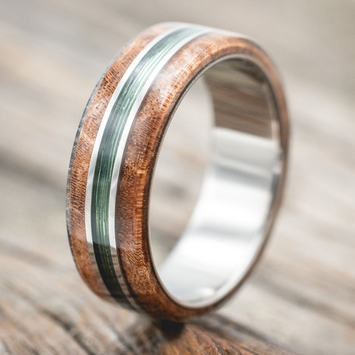 "GLEN" - DARK MAPLE WOOD & FISHING LINE WEDDING RING-Staghead Designs