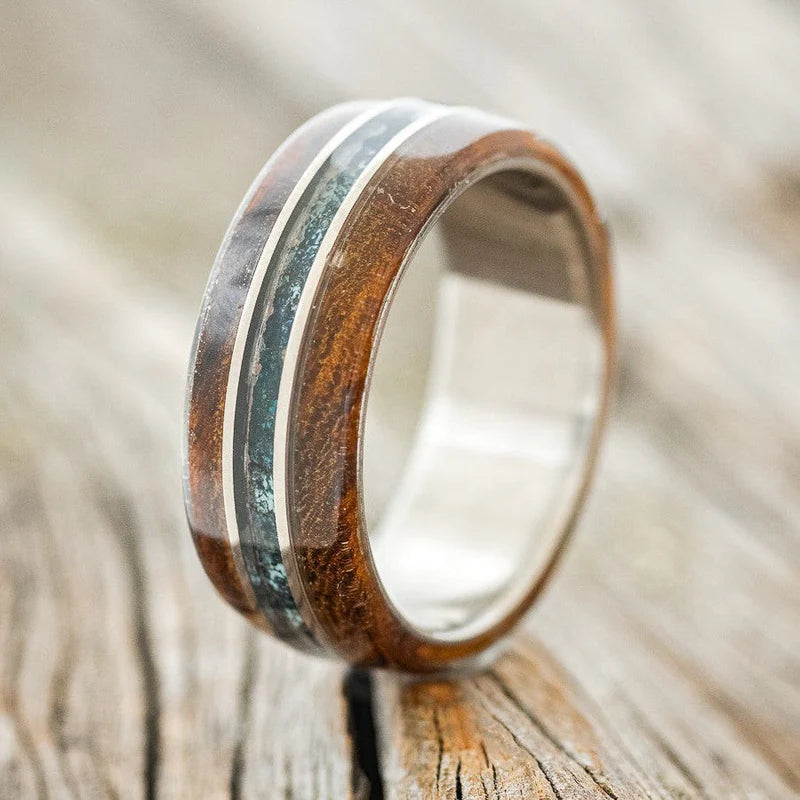 "GLEN" - IRONWOOD & PATINA COPPER WEDDING BAND - TITANIUM - SIZE 7 1/2-Staghead Designs