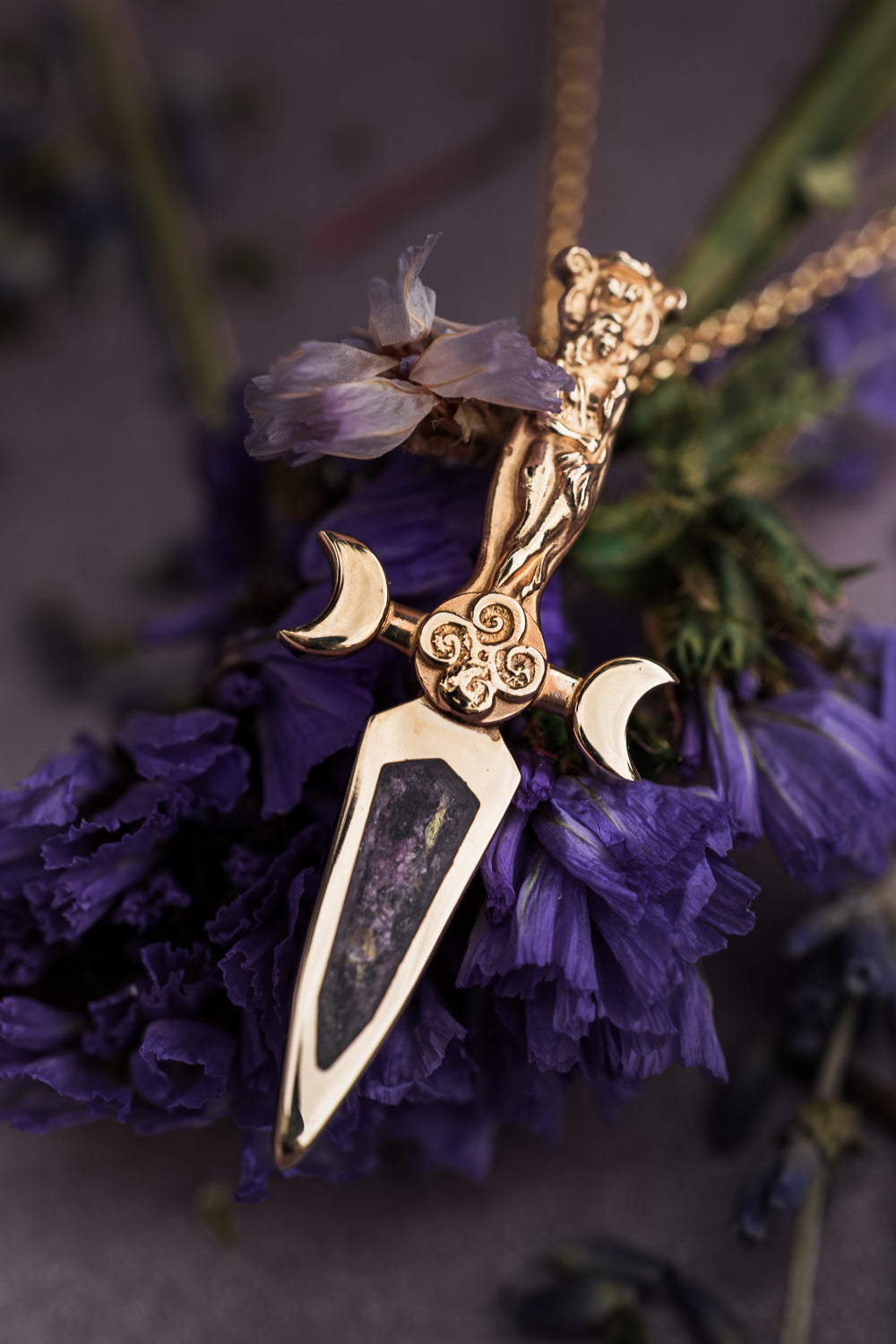 GODDESS DAGGER PENDANT WITH MIXED FLOWER PETAL INLAY-Staghead Designs