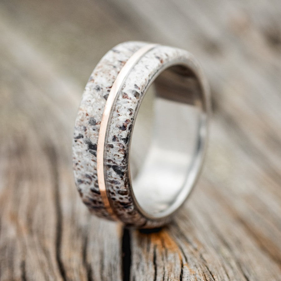 "GOLDEN" - ELK ANTLER & 14K GOLD INLAY WEDDING BAND-1