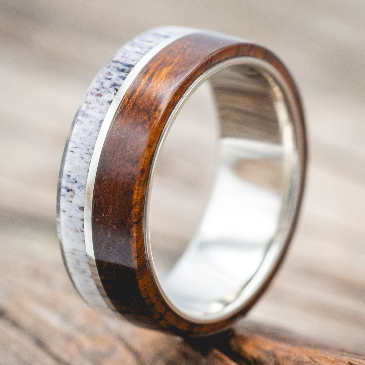 "Golden" - Ironwood, Antler & 14K Gold Inlay Wedding Band-Staghead Designs