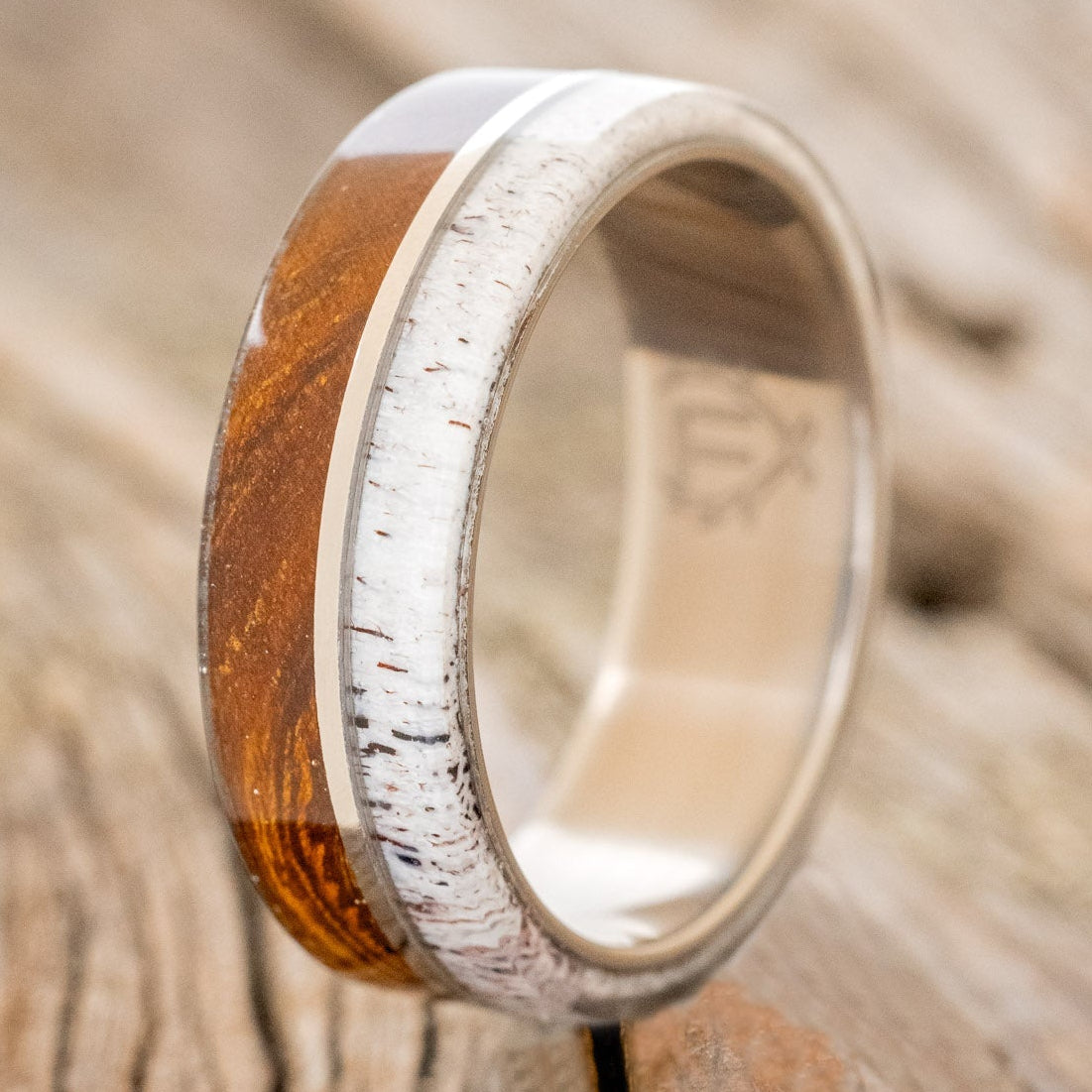 "GOLDEN" - IRONWOOD & ELK ANTLER WEDDING RING - READY TO SHIP-1