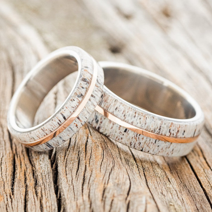 "GOLDEN"- MATCHING SET OF ELK ANTLER & 14K GOLD INLAY-1