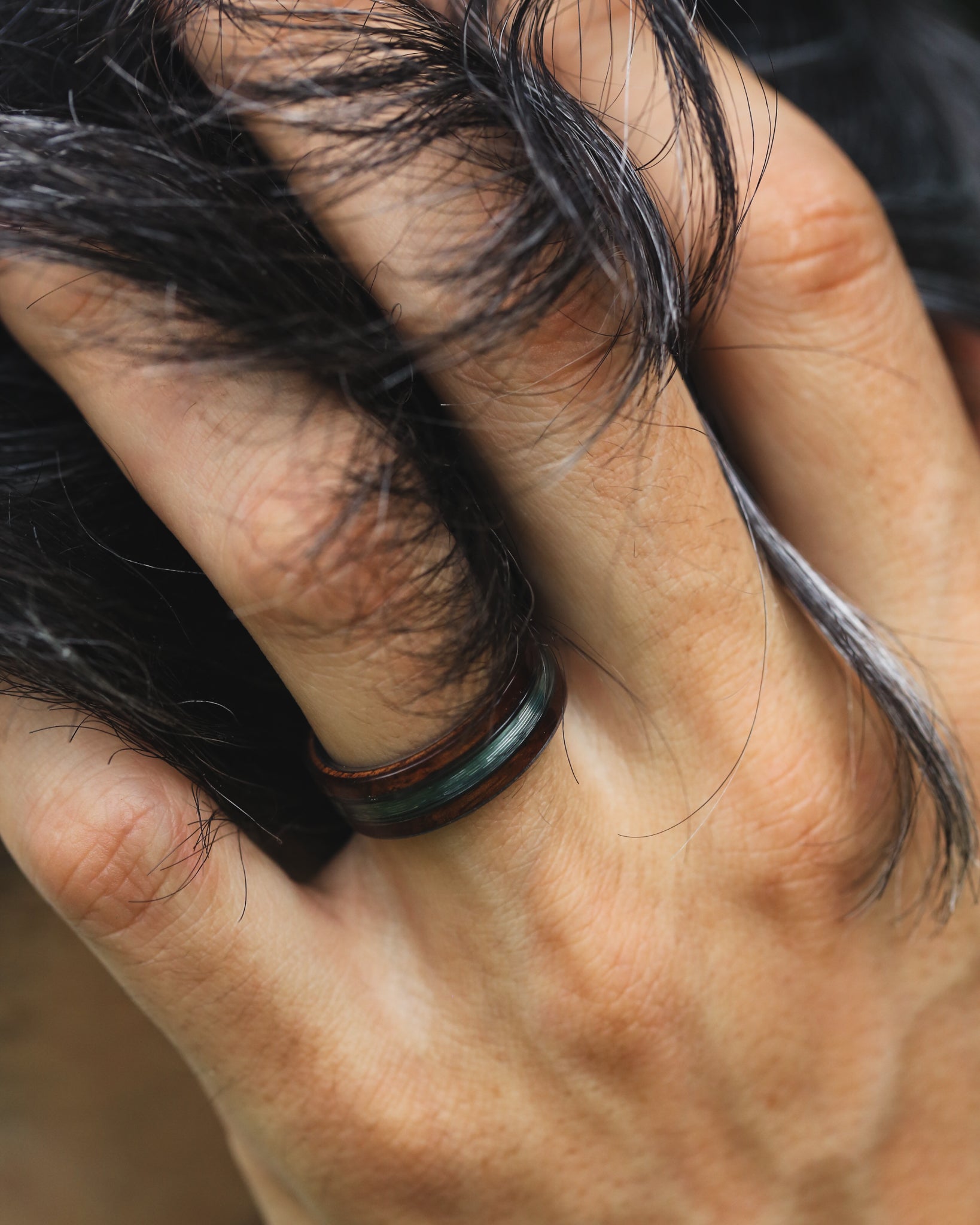 "GLEN" - KOA WOOD & FISHING LINE WEDDING RING-Staghead Designs