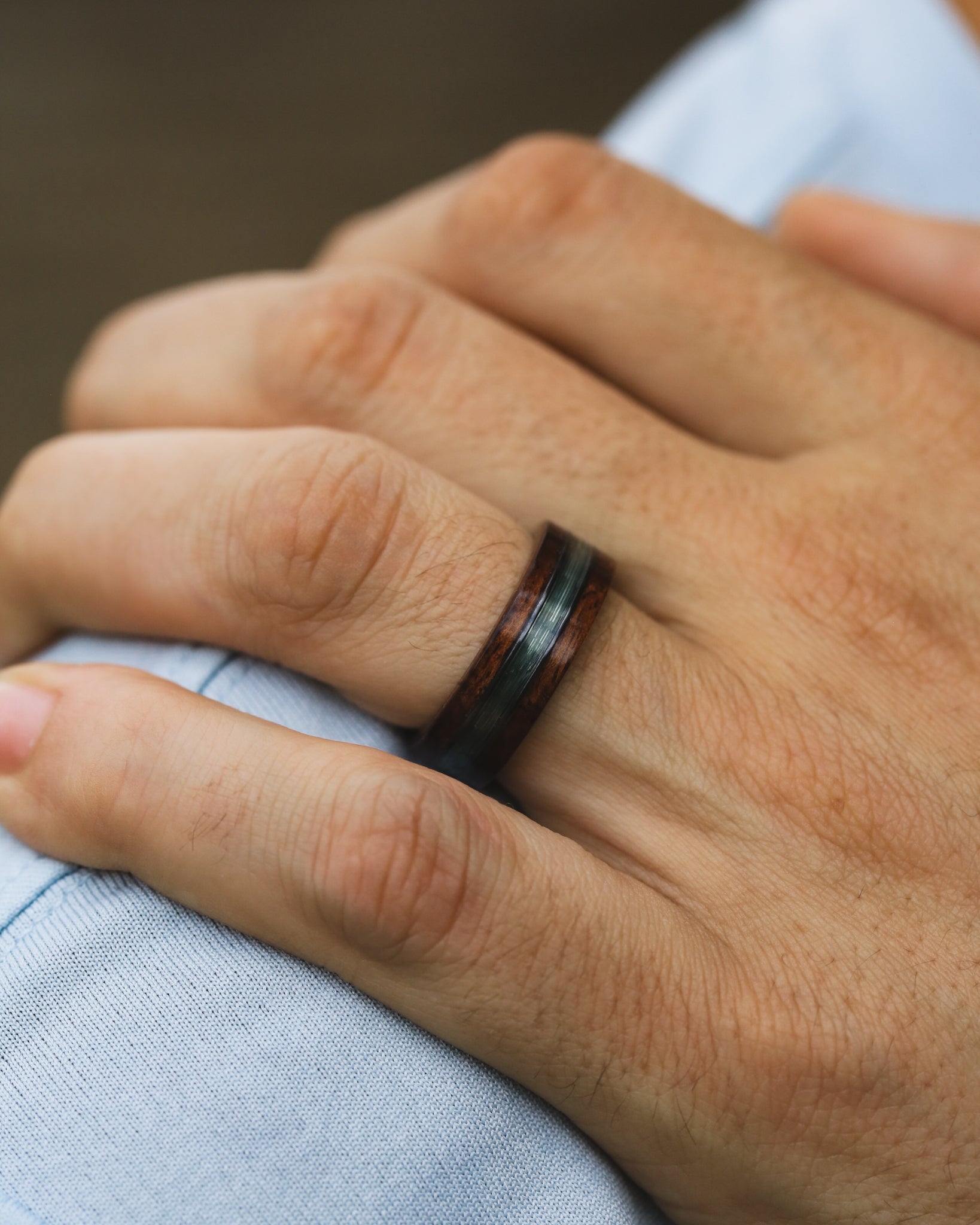 "GLEN" - KOA WOOD & FISHING LINE WEDDING RING-Staghead Designs