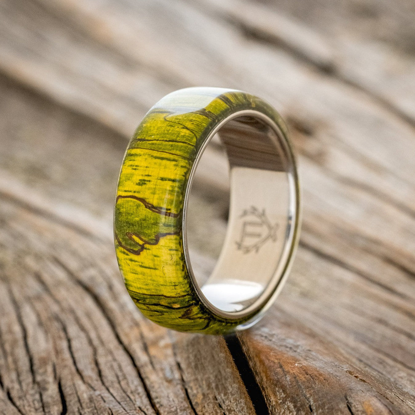 "HAVEN" - GREEN SPALTED MAPLE WEDDING RING-1