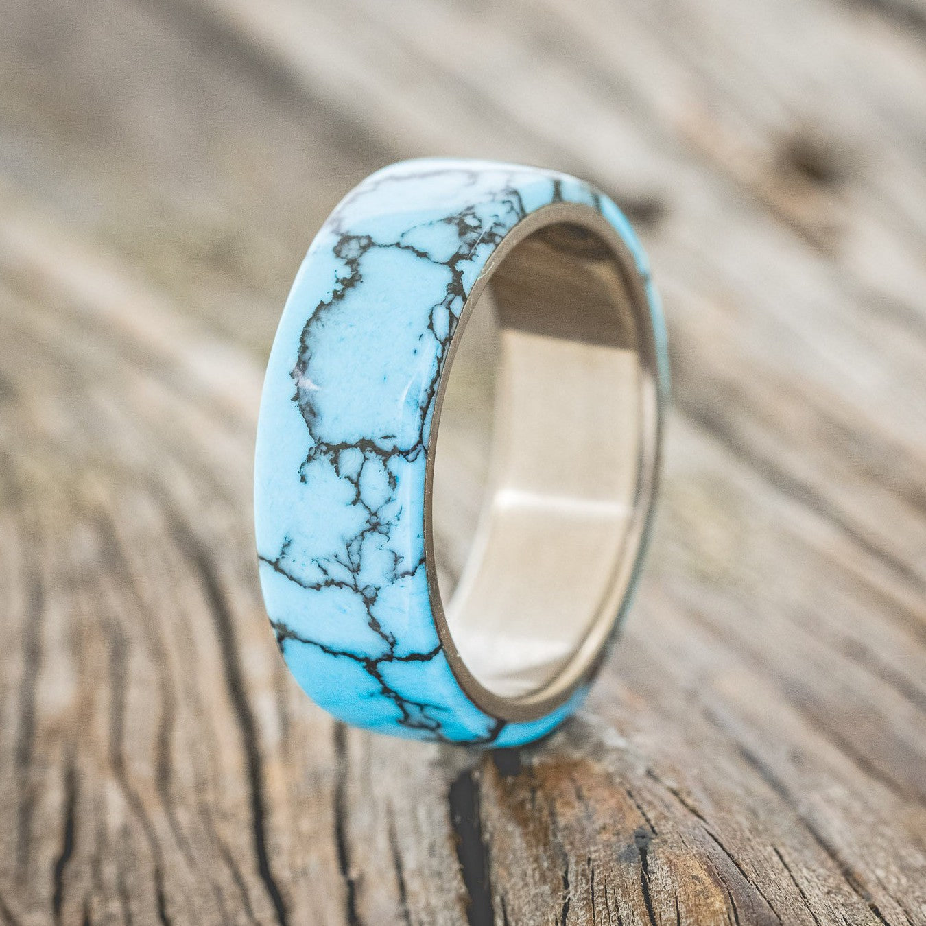 "HAVEN" - TURQUOISE & BLACK MATRIX TRUSTONE WEDDING BAND-1