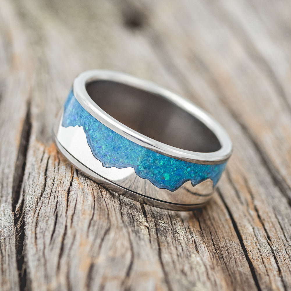 "HELIOS" - BLUE OPAL WITH SILVER MOUNTAIN RANGE WEDDING BAND-1