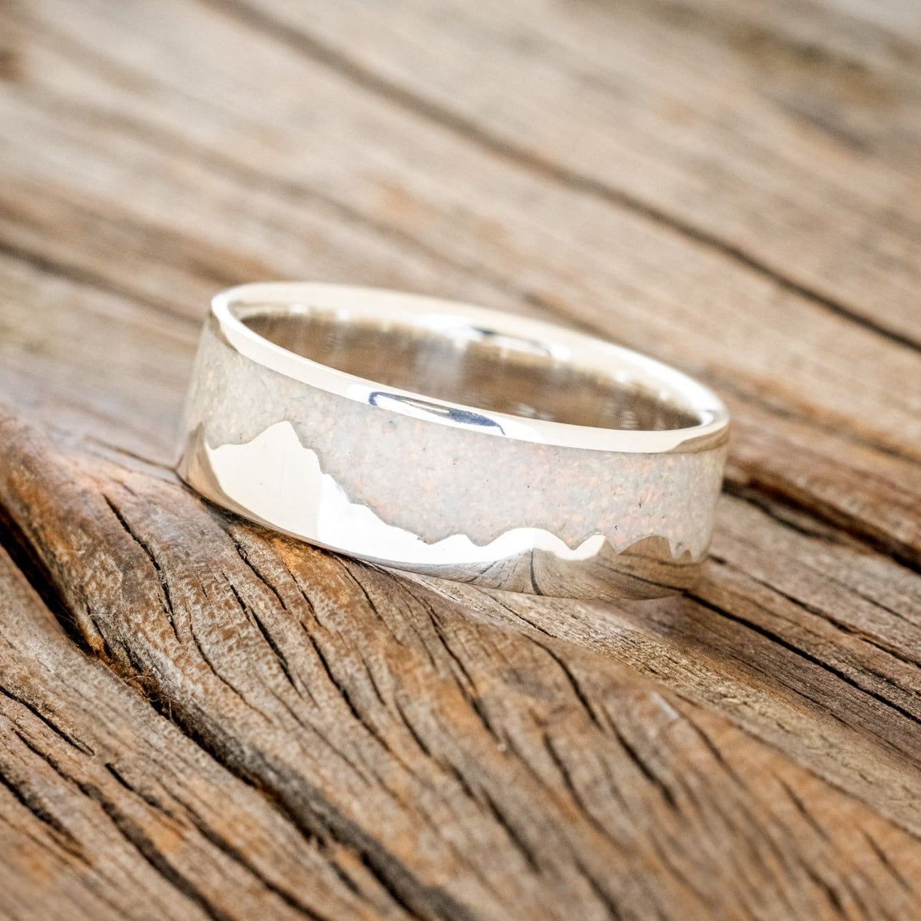 "HELIOS" - FIRE AND ICE OPAL & GOLD MOUNTAIN RANGE WEDDING RING-1