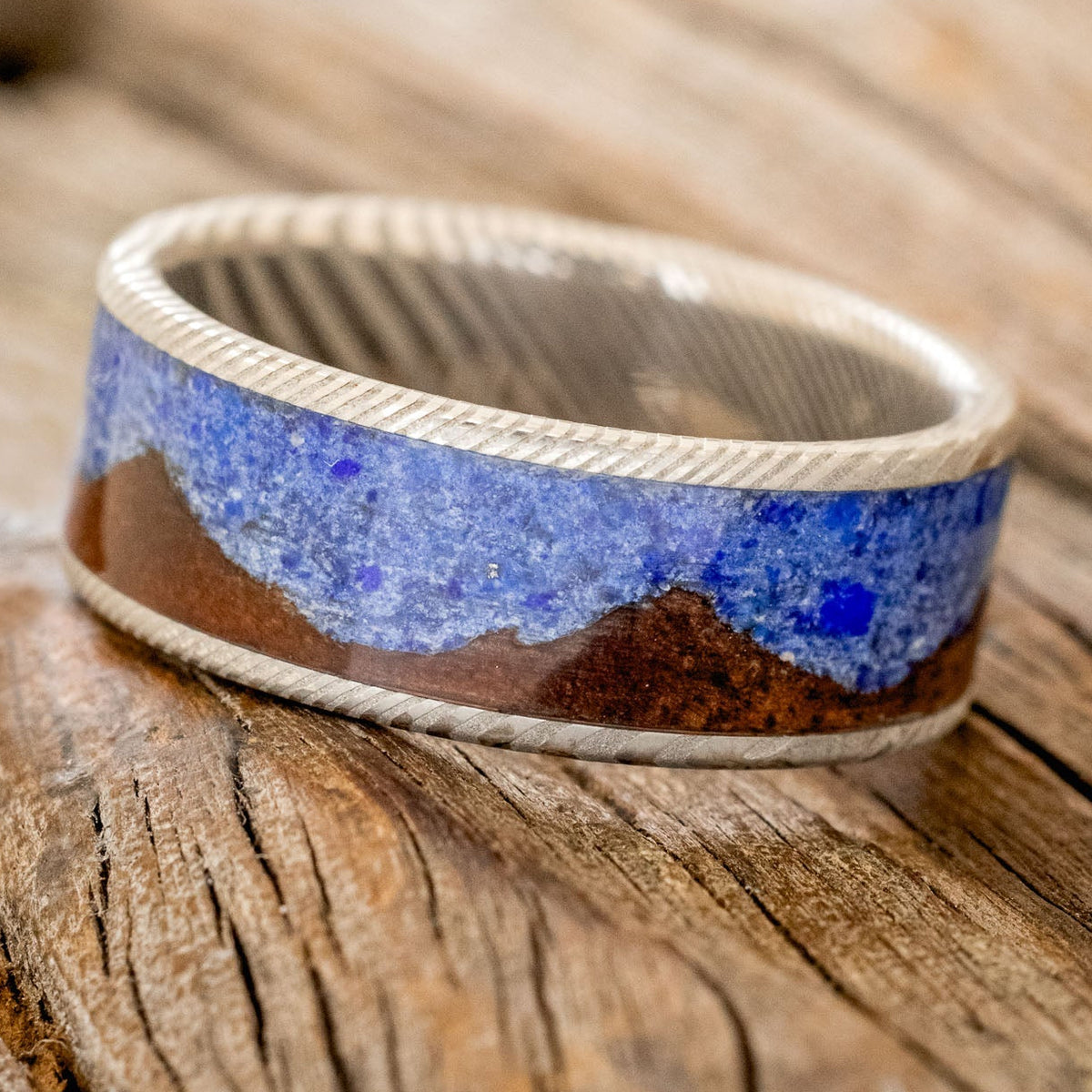 "Helios" - Koa Wood & Lapis Lazuli Men's Wedding Band-Staghead Designs
